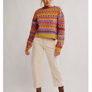 Free People Favorite Things Mixed Print Wool Blend Sweater New Small